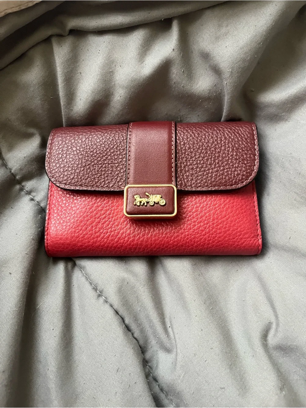Coach Leather Bicolor Fold Wallet - cherry red/pink and burgundy New!